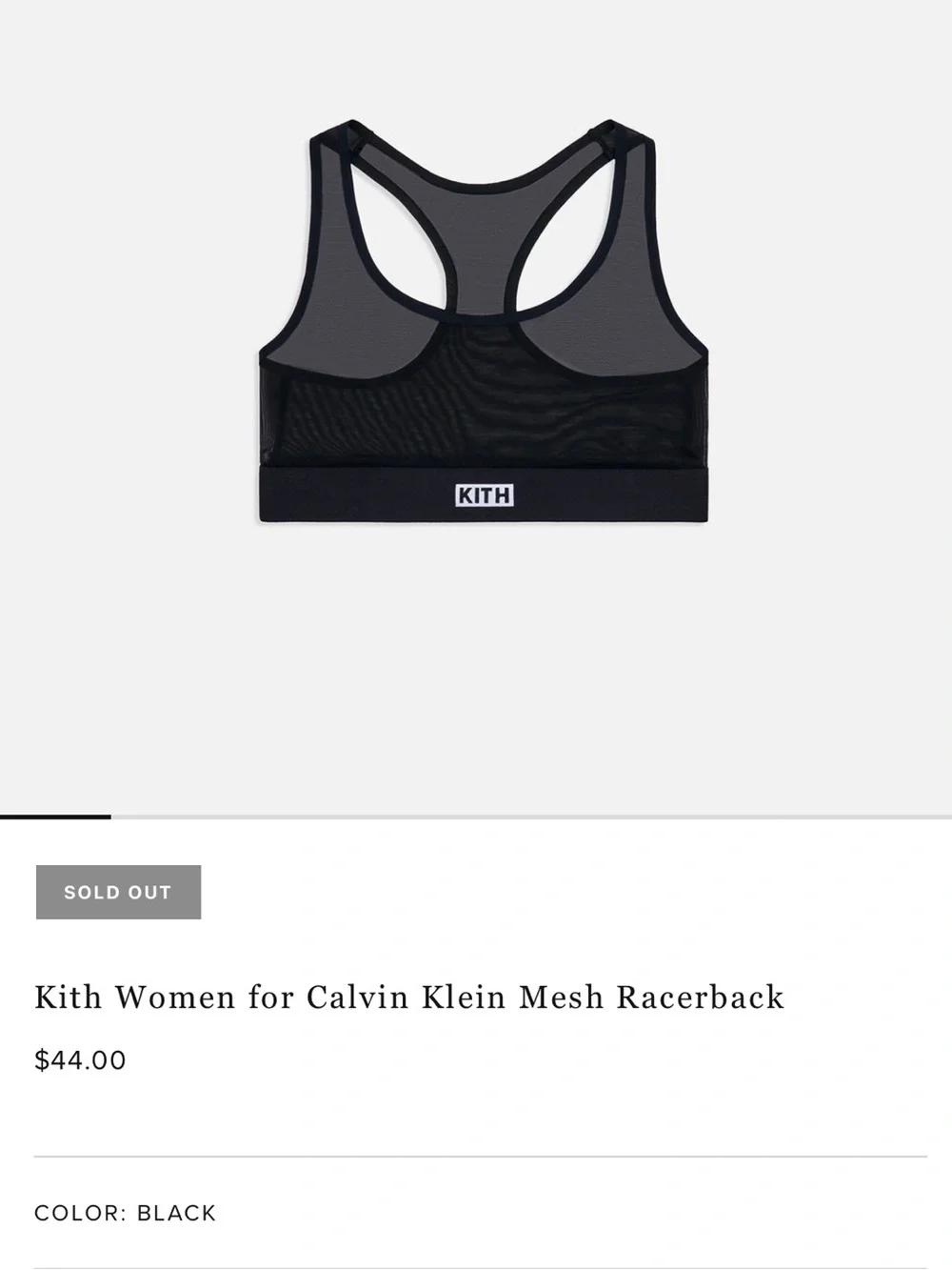KITH x Calvin Klein Women's Black Mesh racerback Bra